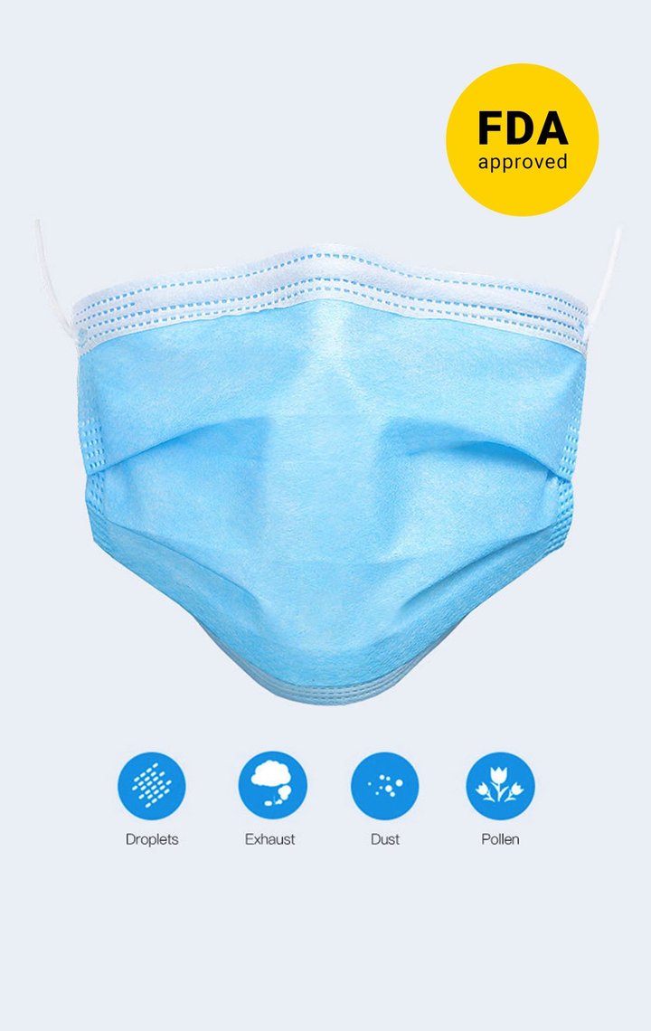 FDA Approved 3 Layer Blue Surgical Face Mask Pack of 50